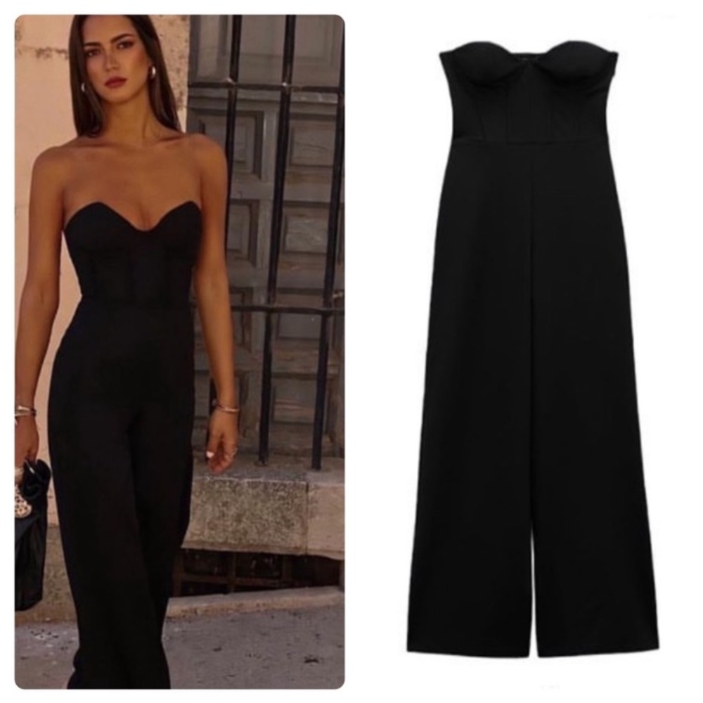 ZARA SWEETHEART NECKLINE JUMPSUIT - Picture 1 of 9
